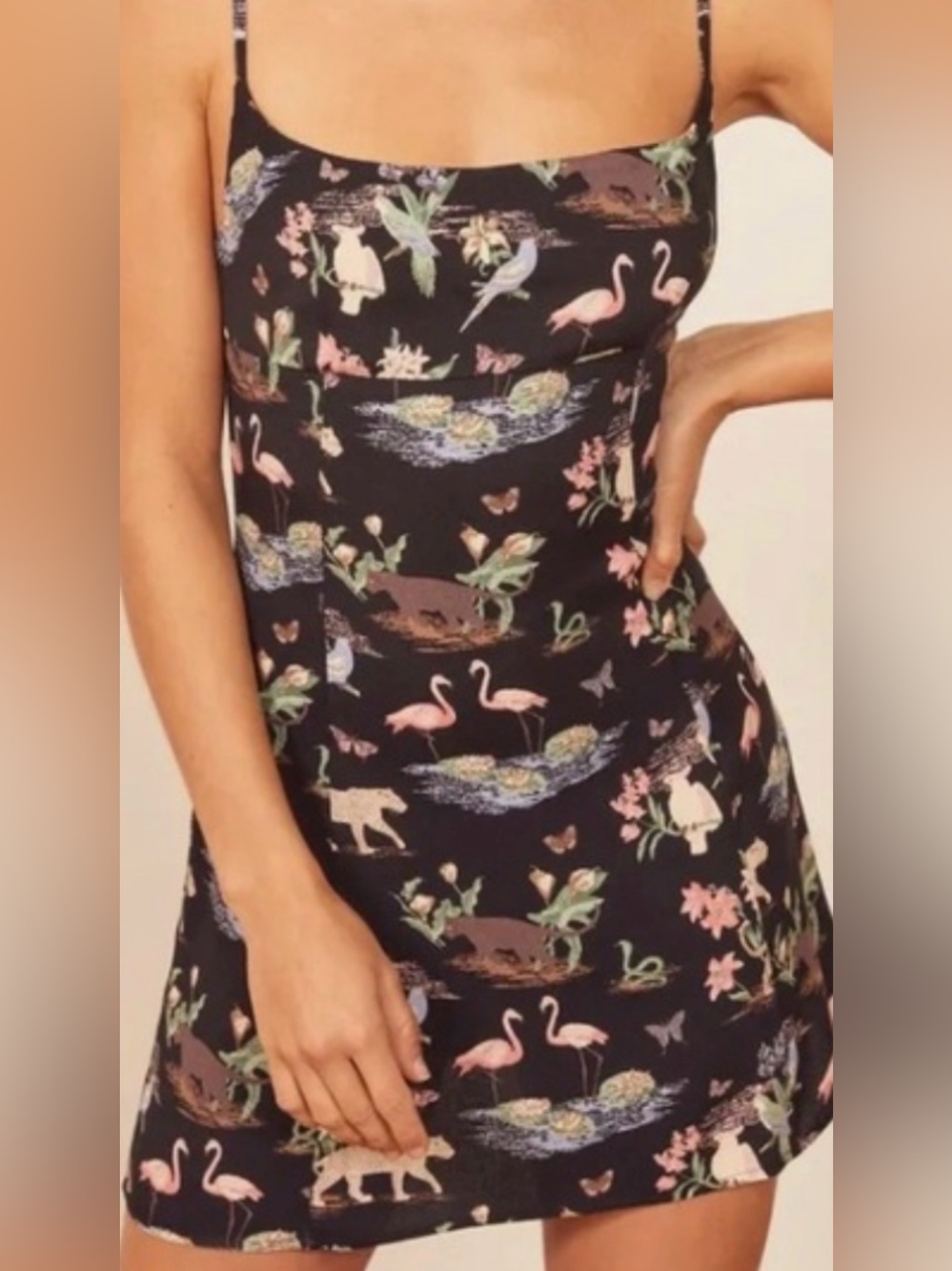 Reformation Brasilia Black Mini Slip Dress Jungle Animal Print 4 EUC - Picture 5 of 12